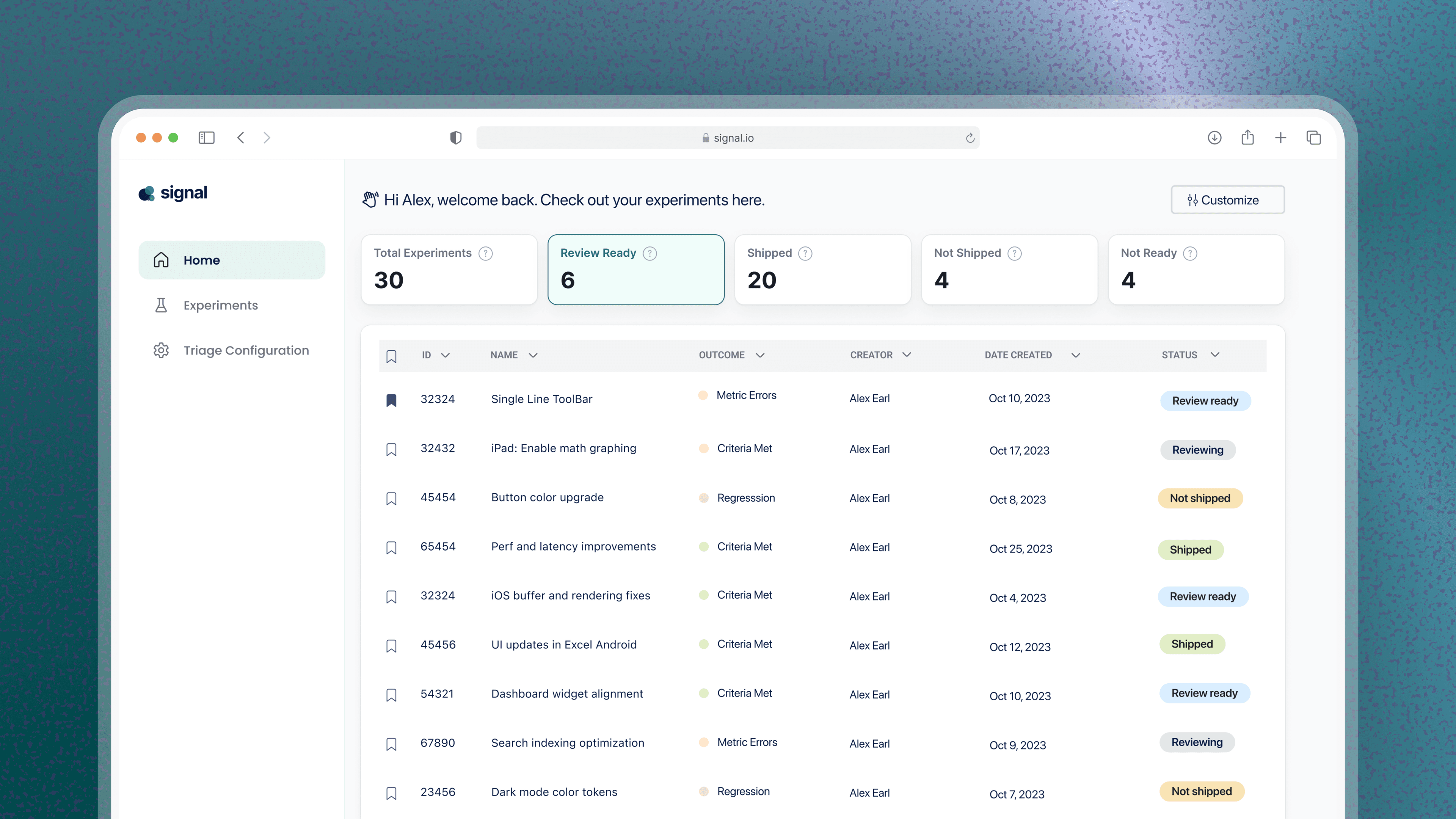 Signal dashboard screenshot