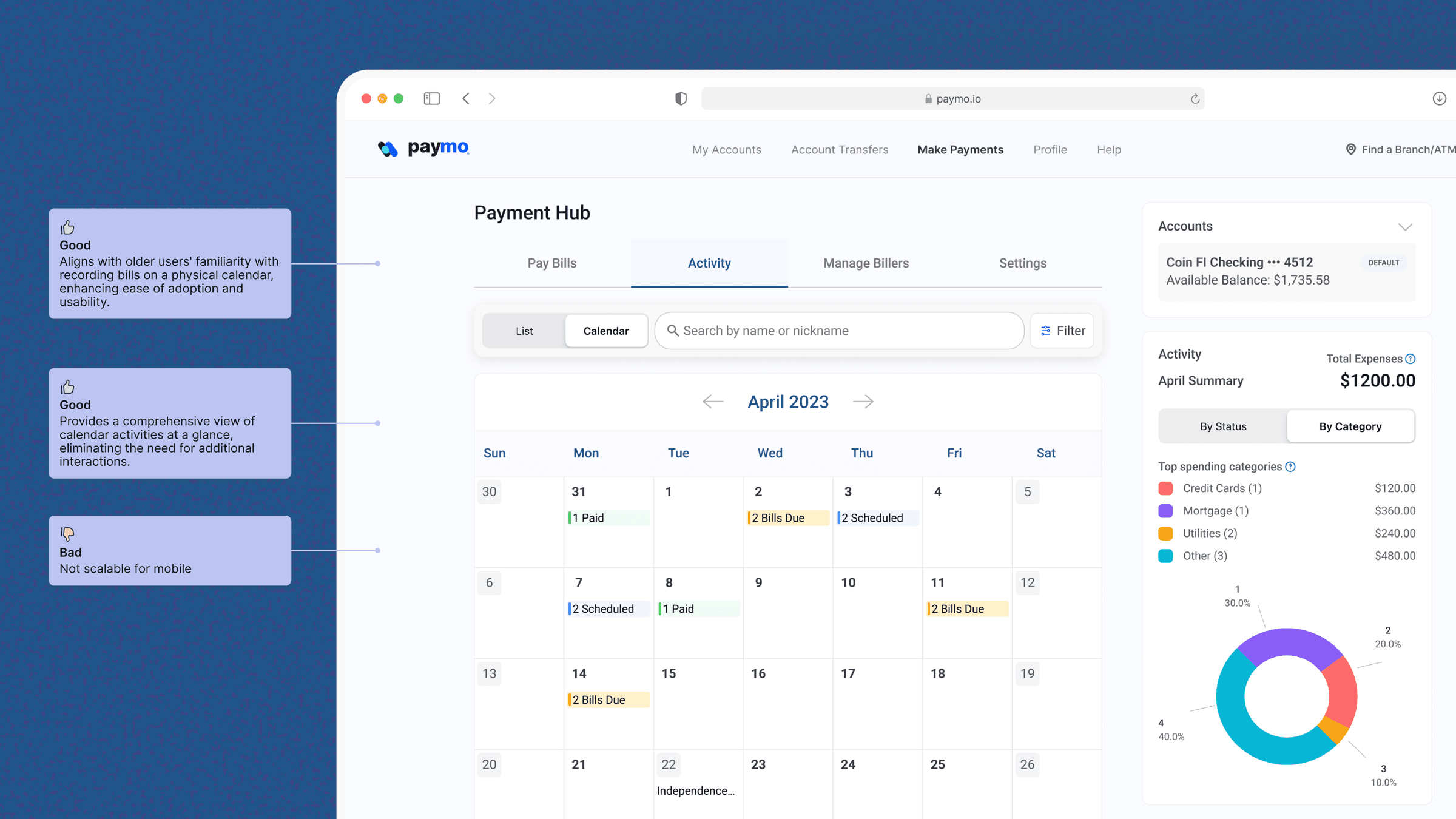 Traditional calendar view